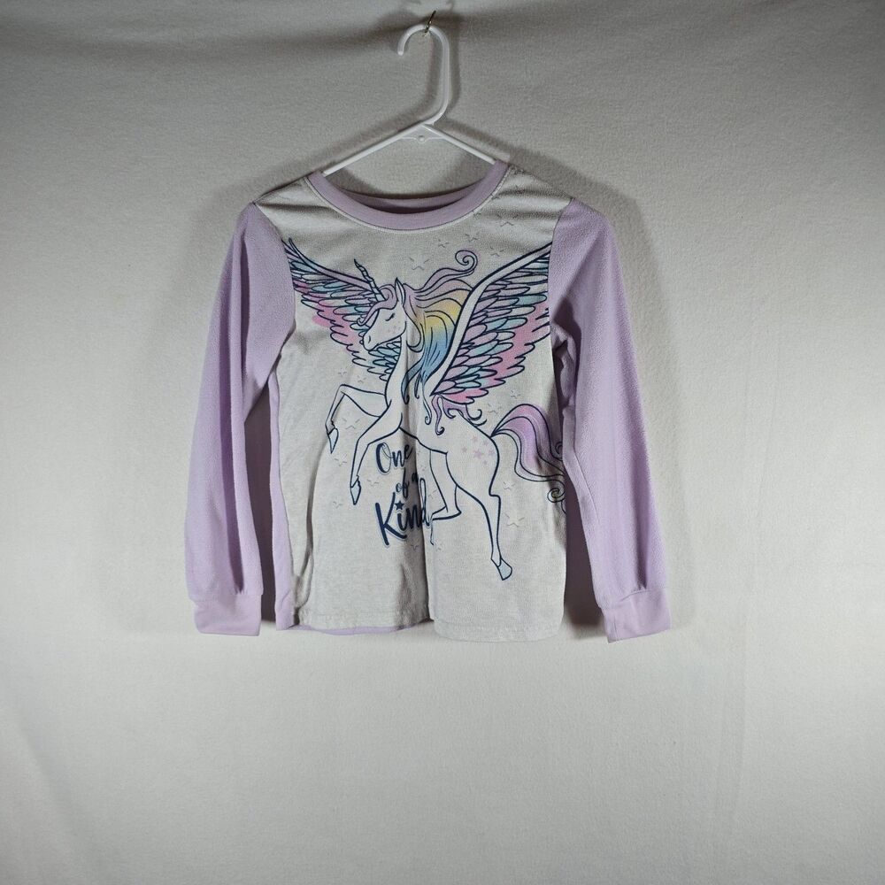 Girls Purple Unicorn Pajamas Sweatshirt & Heart Pants Sleep Set Size 10/12